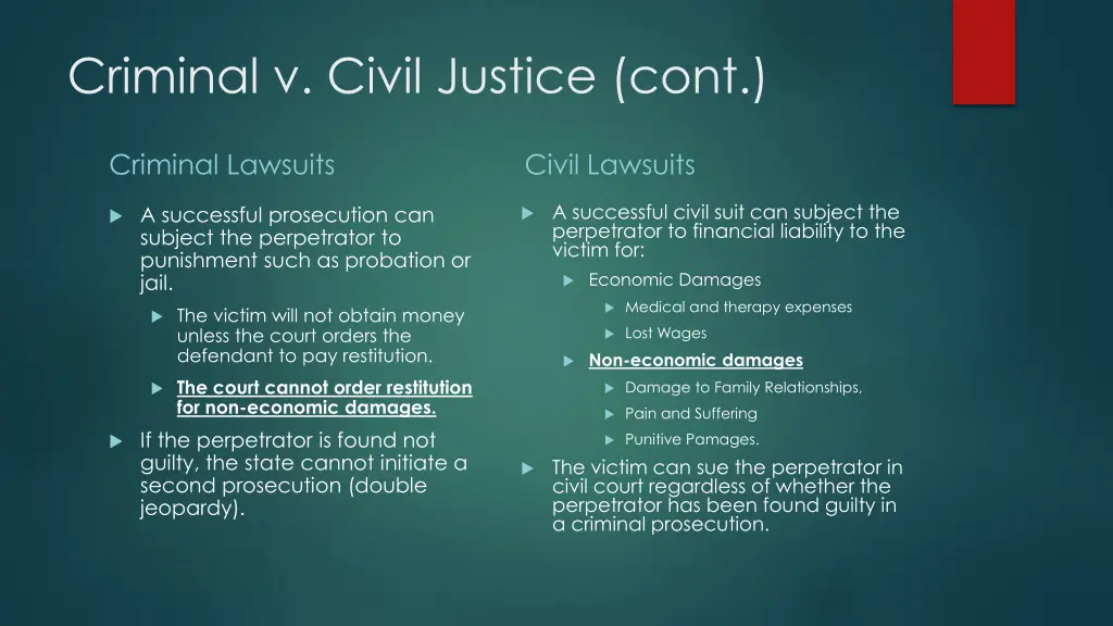 criminal v civil justice cont