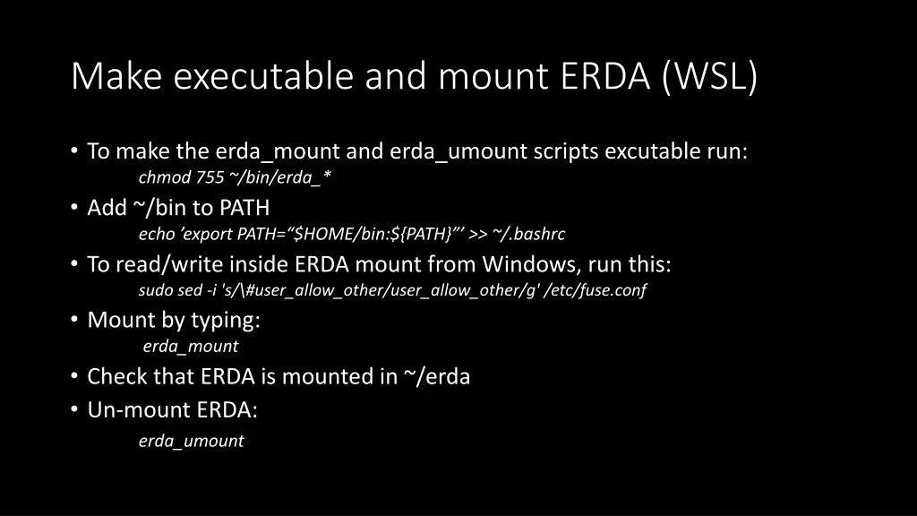 make executable and mount erda wsl