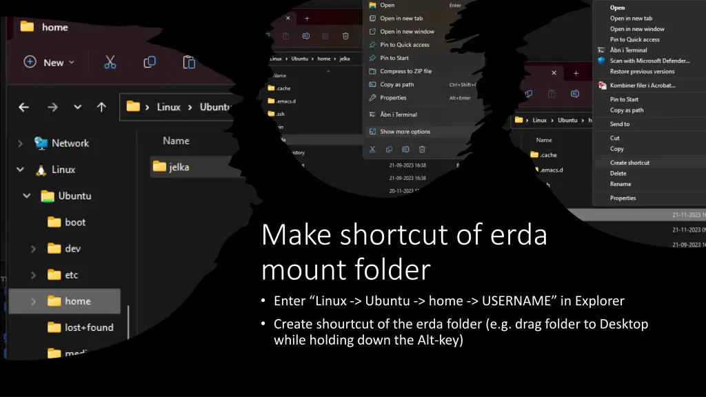 make shortcut of erda mount folder enter linux