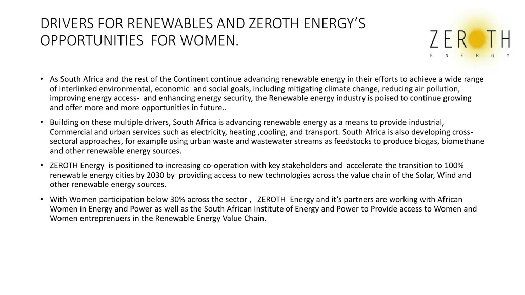 drivers for renewables and zeroth energy