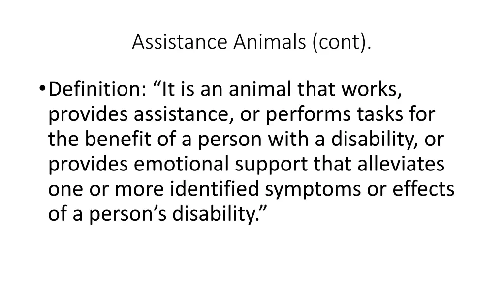 assistance animals cont