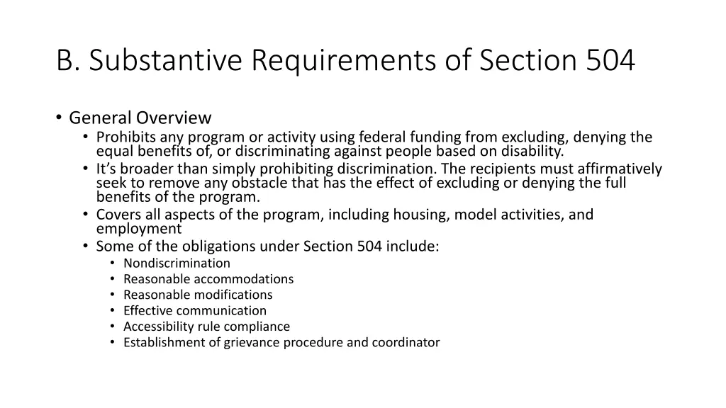 b substantive requirements of section 504