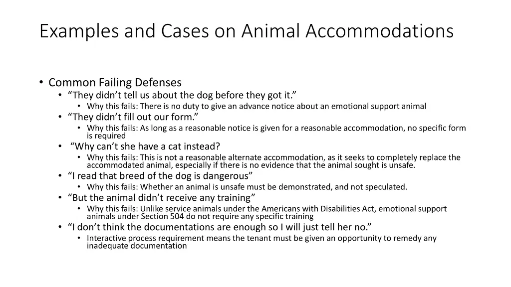 examples and cases on animal accommodations 1