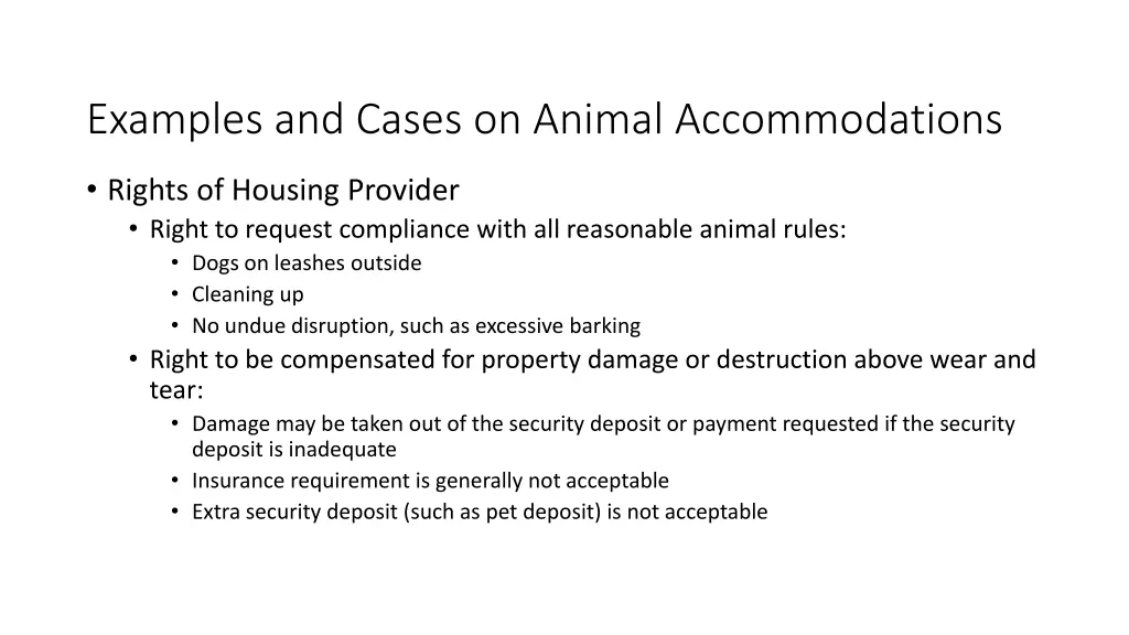 examples and cases on animal accommodations 2