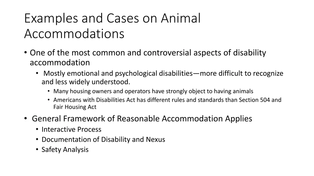 examples and cases on animal accommodations