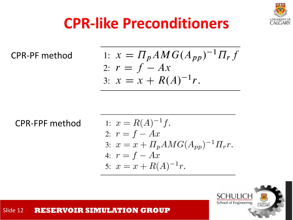 cpr like preconditioners