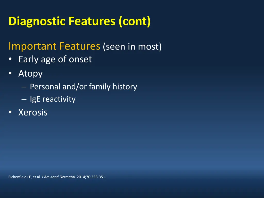 diagnostic features cont