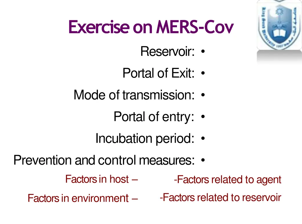 exercise onmers cov reservoir portal of exit mode
