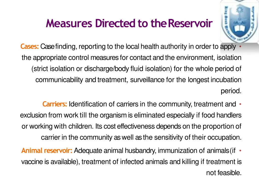 measures directed to thereservoir