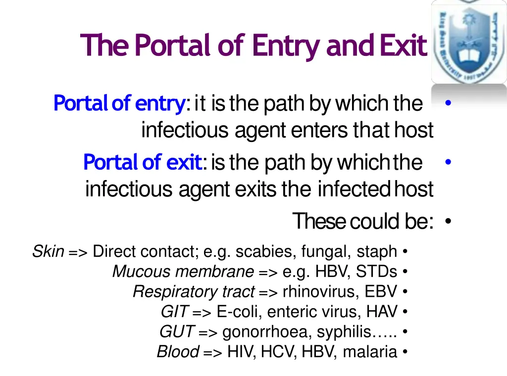 the portal of entry andexit