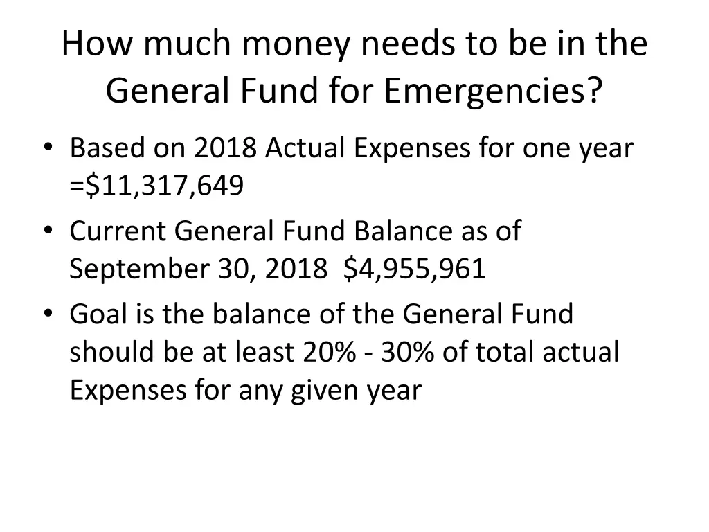 how much money needs to be in the general fund