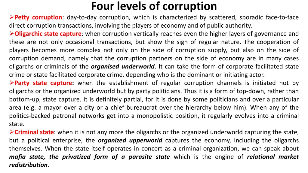 four levels of corruption