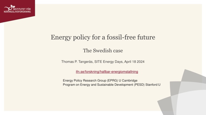 energy policy for a fossil free future