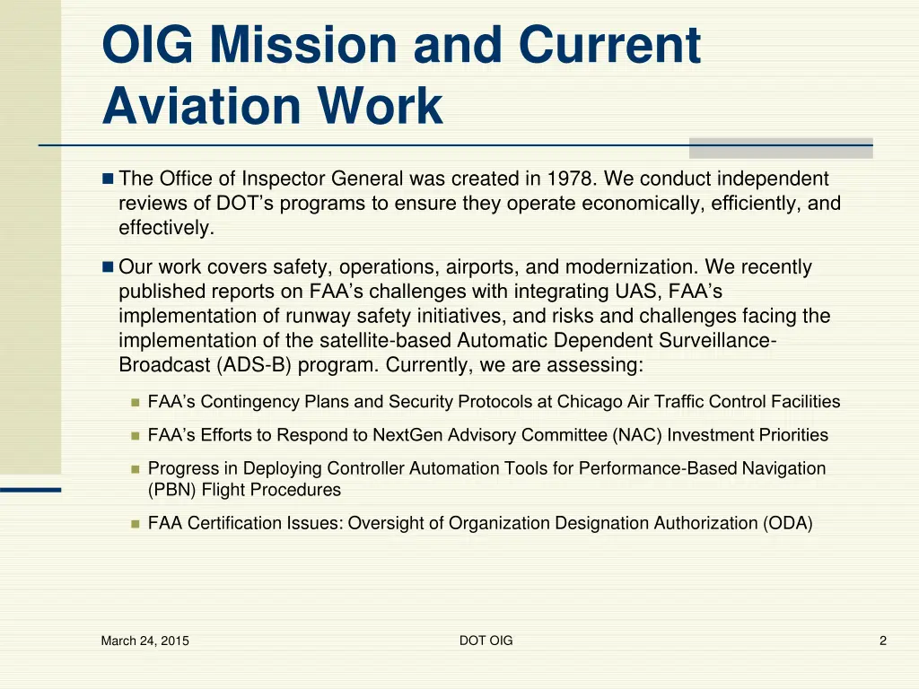 oig mission and current aviation work