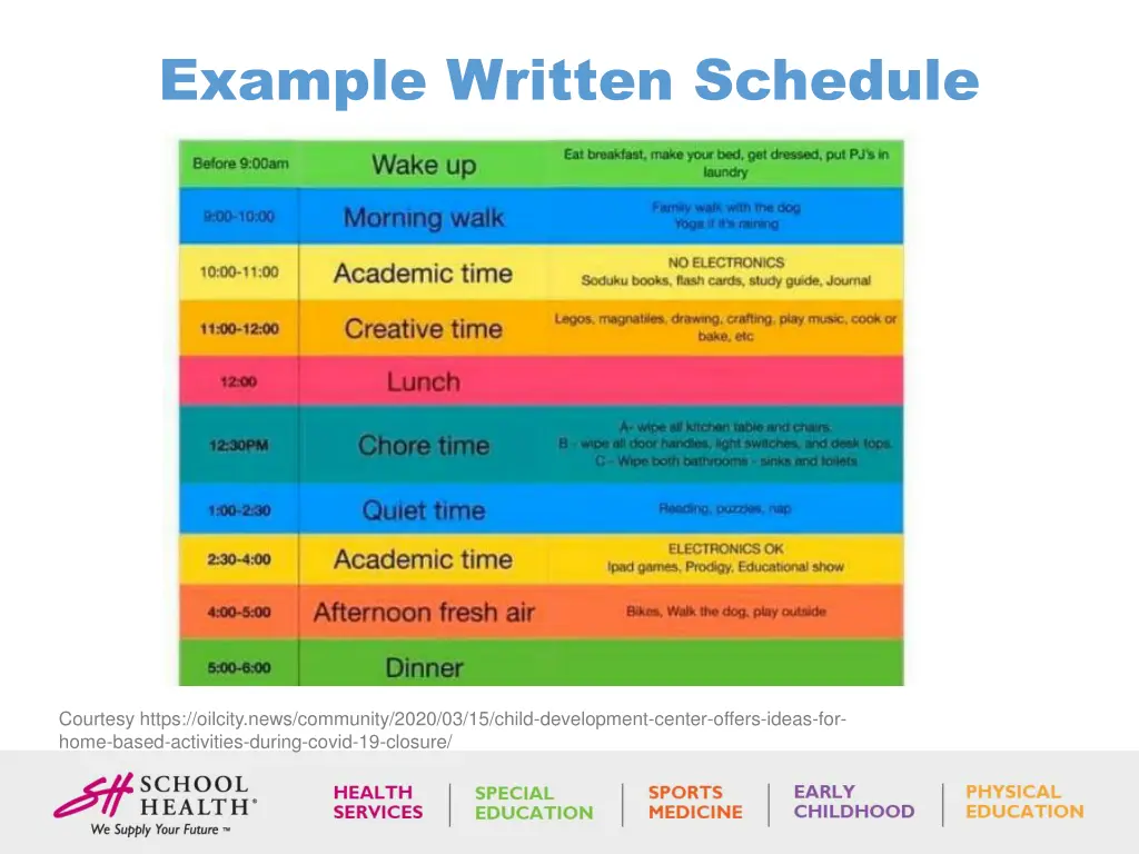 example written schedule