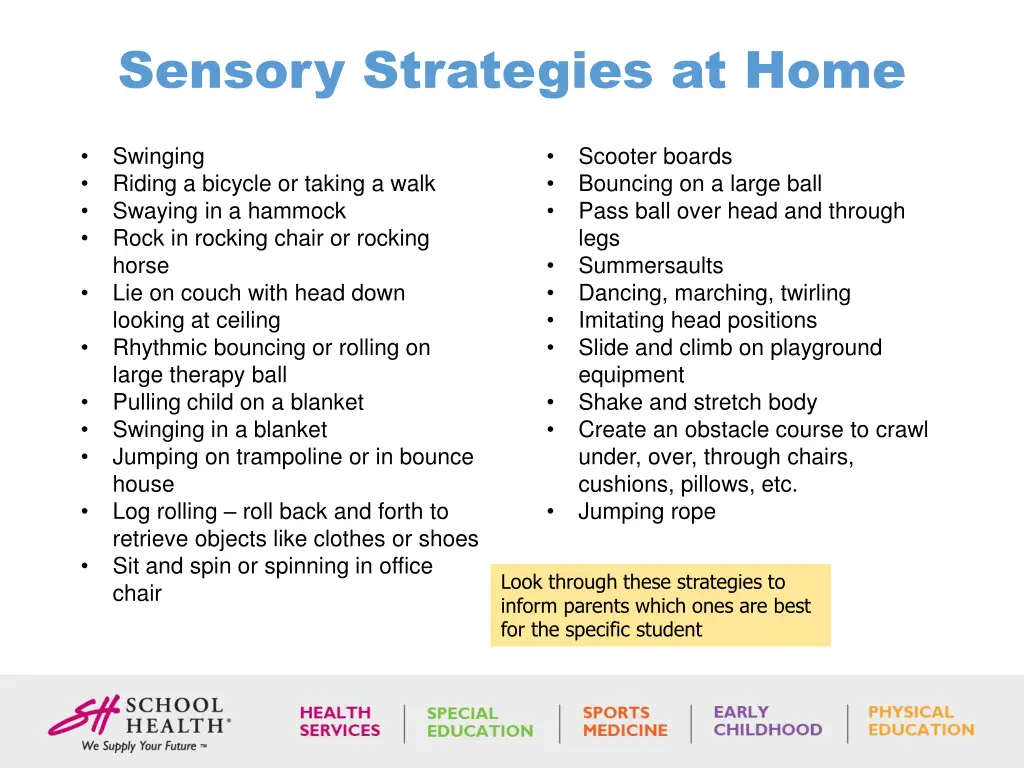 sensory strategies at home