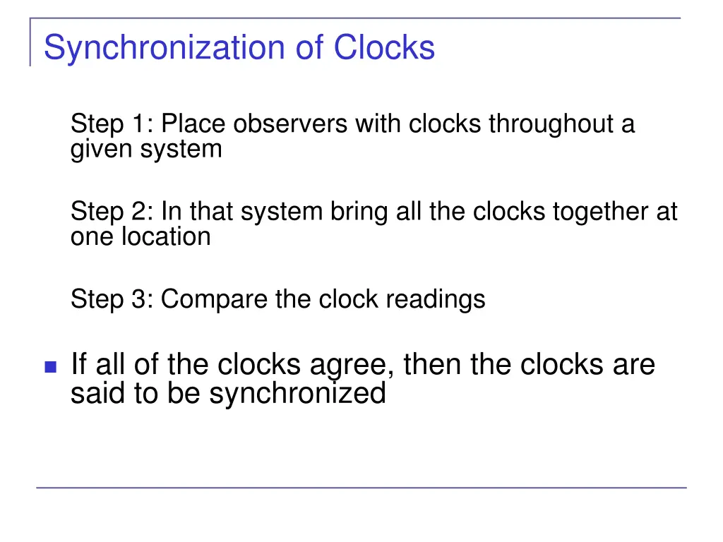 synchronization of clocks