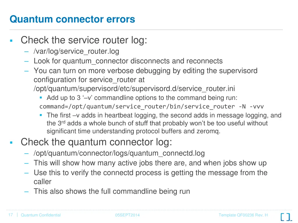 quantum connector errors