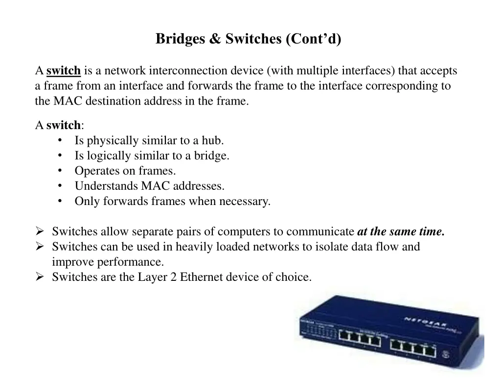 bridges switches cont d
