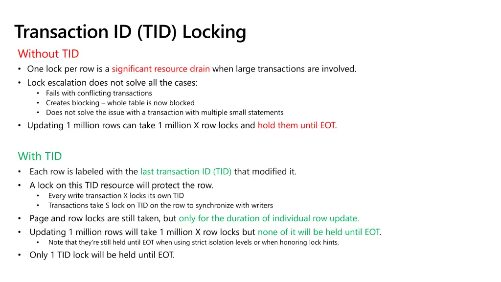 transaction id tid locking without tid one lock