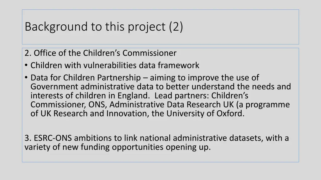 background to this project 2