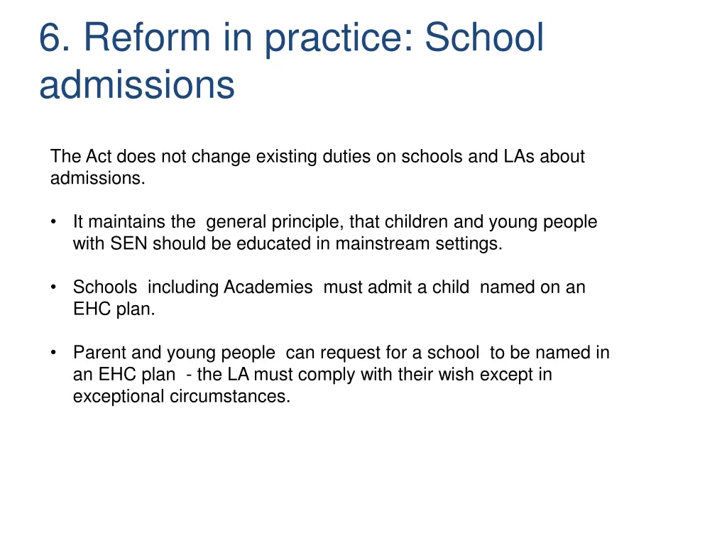 6 reform in practice school admissions