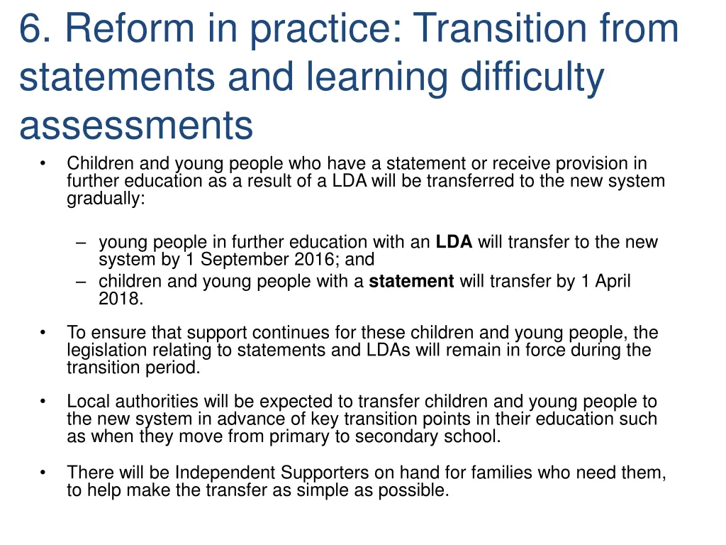 6 reform in practice transition from statements