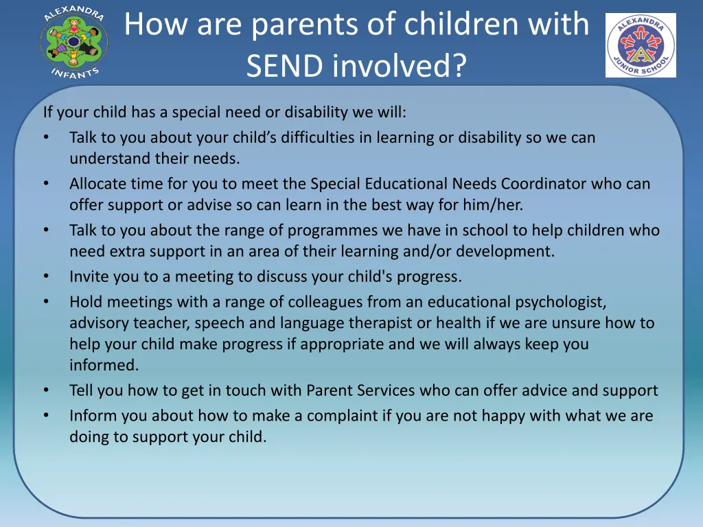 how are parents of children with send involved