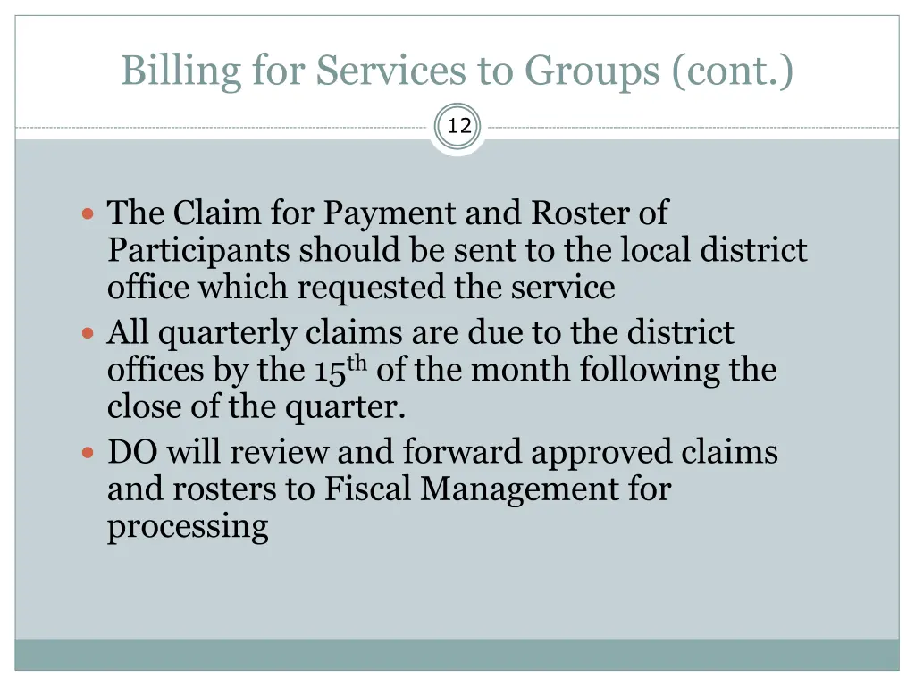 billing for services to groups cont