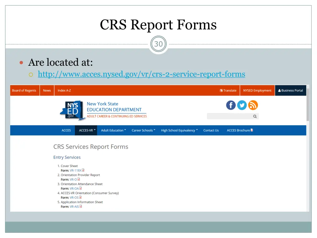 crs report forms