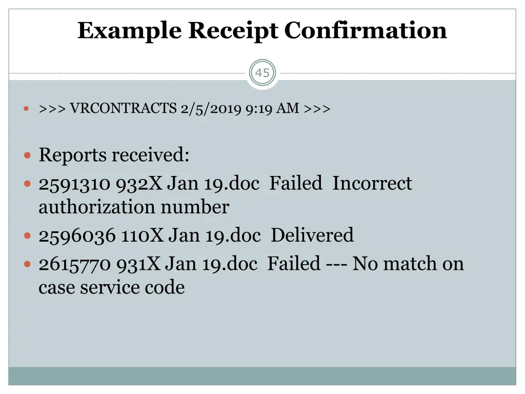 example receipt confirmation