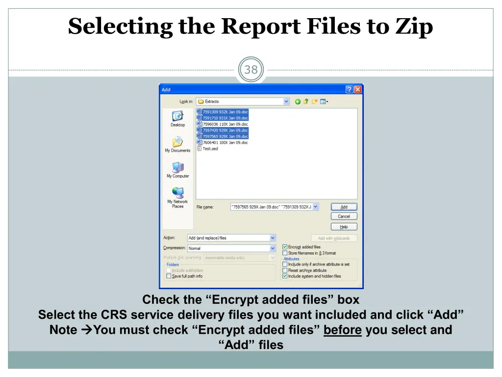 selecting the report files to zip