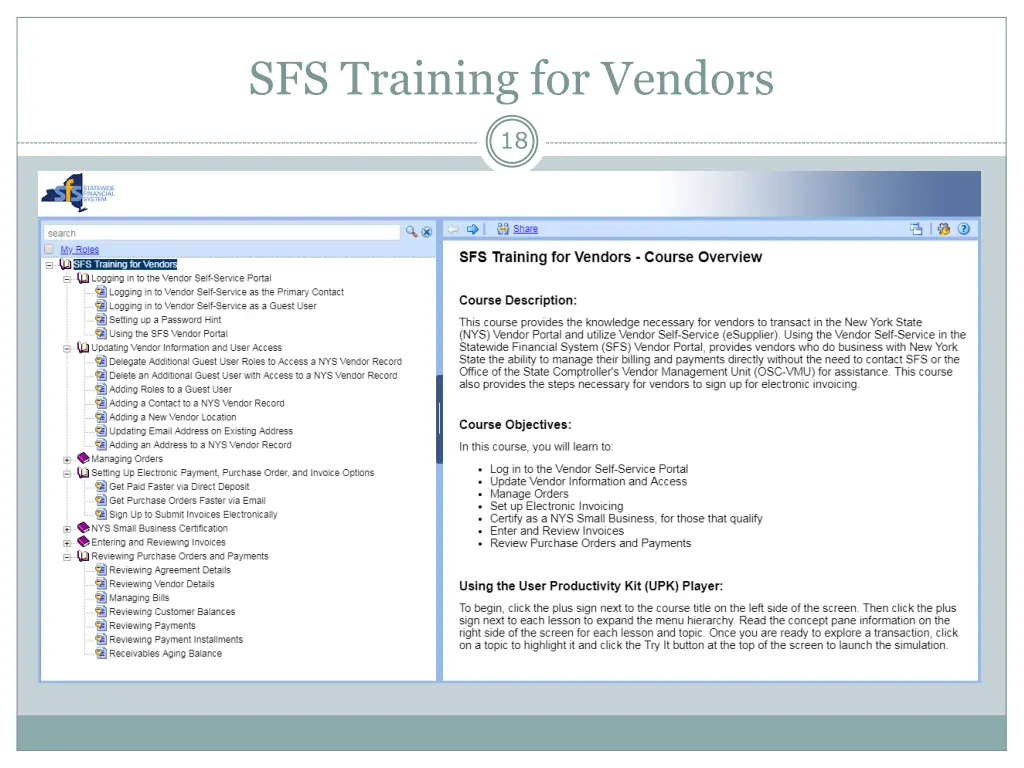 sfs training for vendors