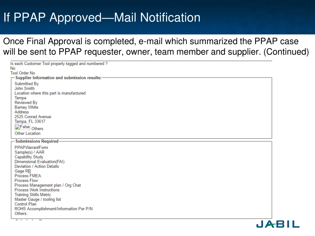 if ppap approved mail notification 1