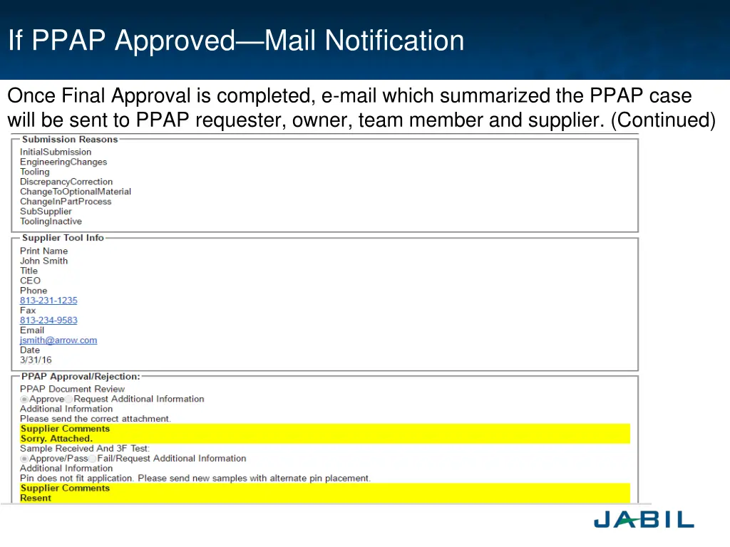 if ppap approved mail notification 2