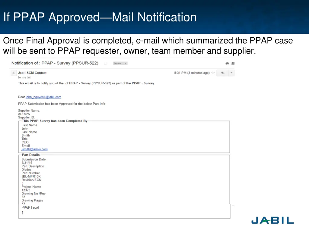 if ppap approved mail notification