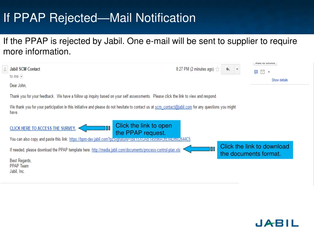 if ppap rejected mail notification