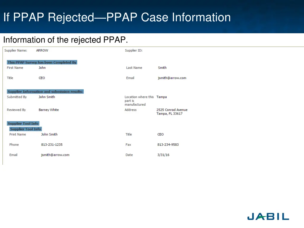 if ppap rejected ppap case information