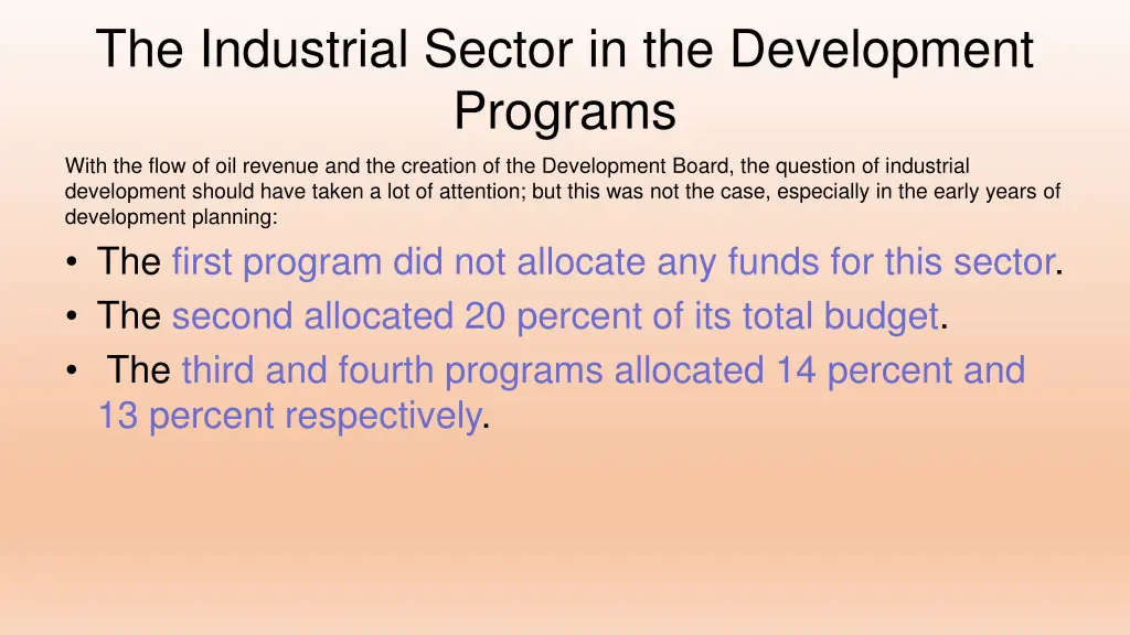 the industrial sector in the development programs