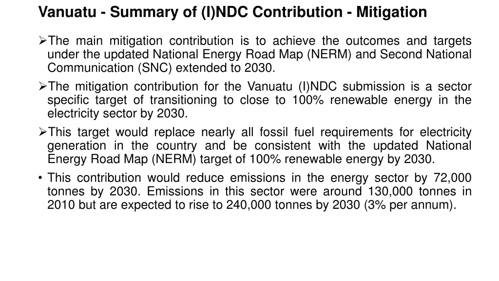 vanuatu summary of i ndc contribution mitigation