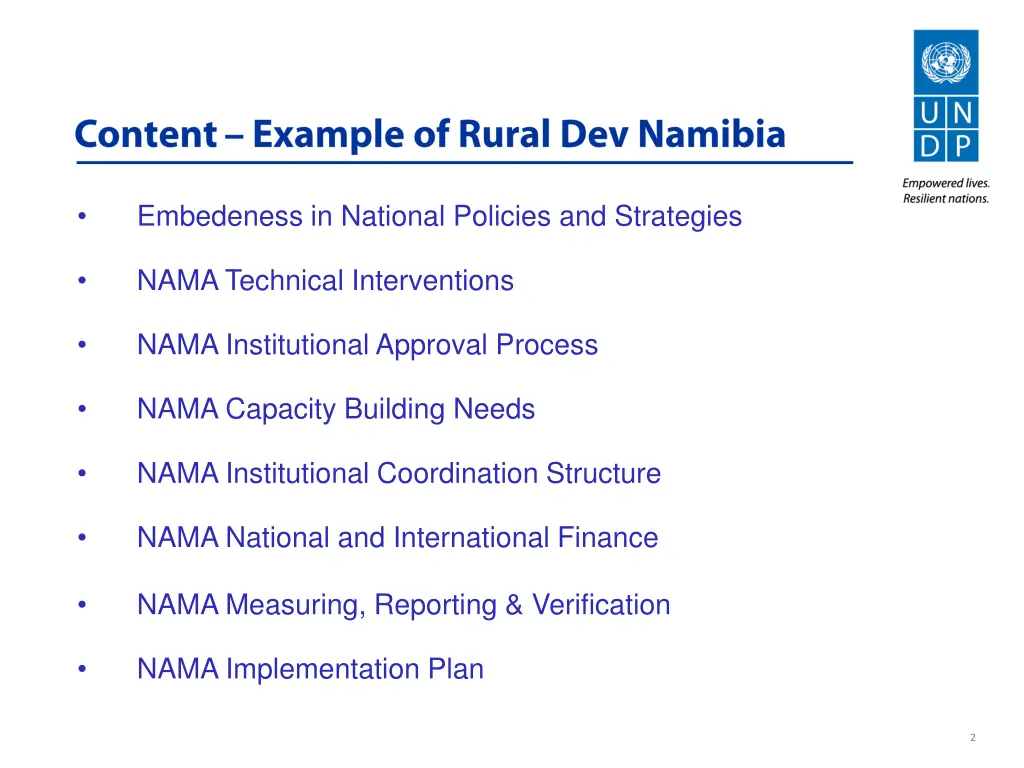 embedeness in national policies and strategies