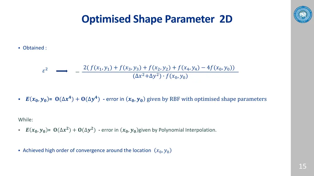 optimised shape parameter 2d