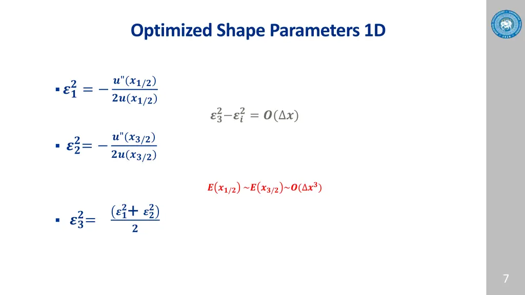 optimized shape parameters 1d