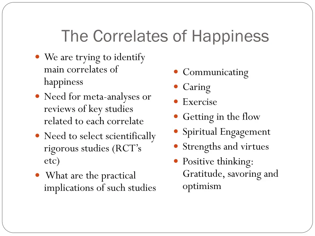 the correlates of happiness