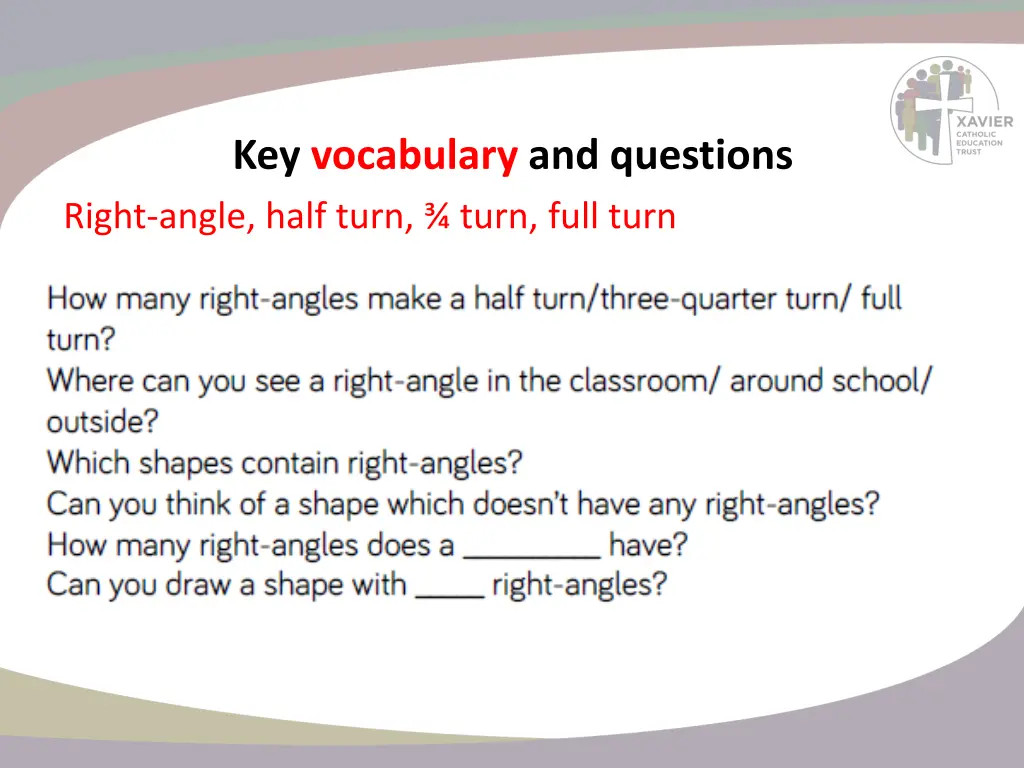 key vocabulary and questions right angle half