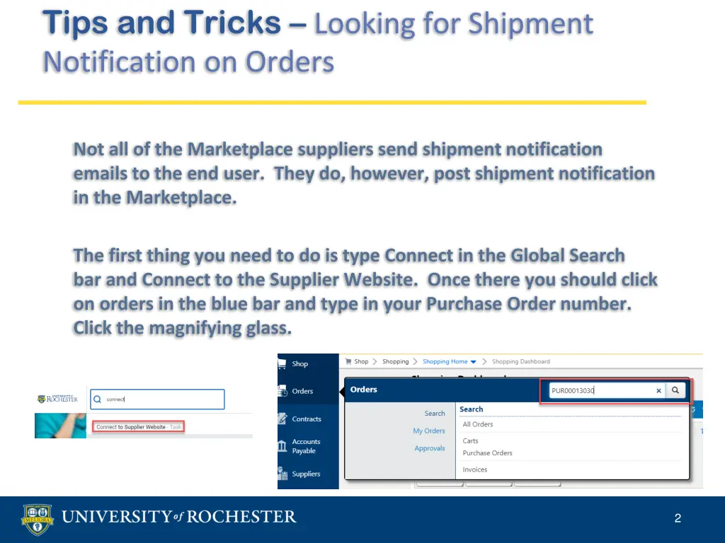 tips and tricks looking for shipment notification