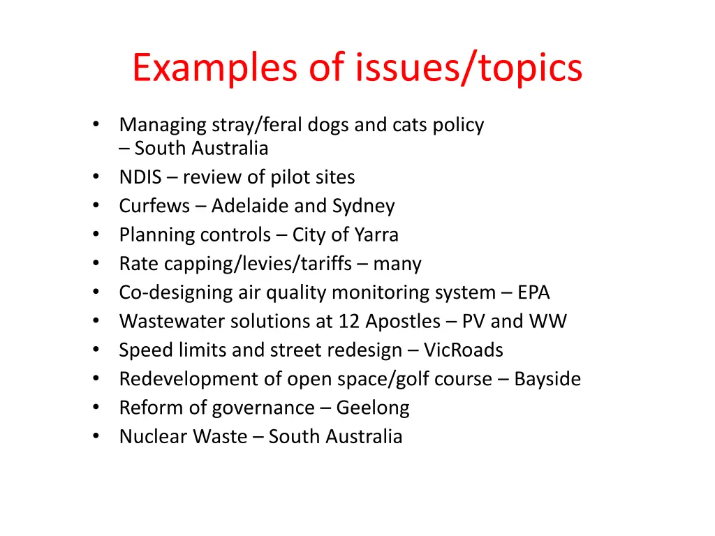examples of issues topics