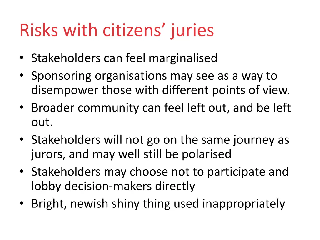 risks with citizens juries