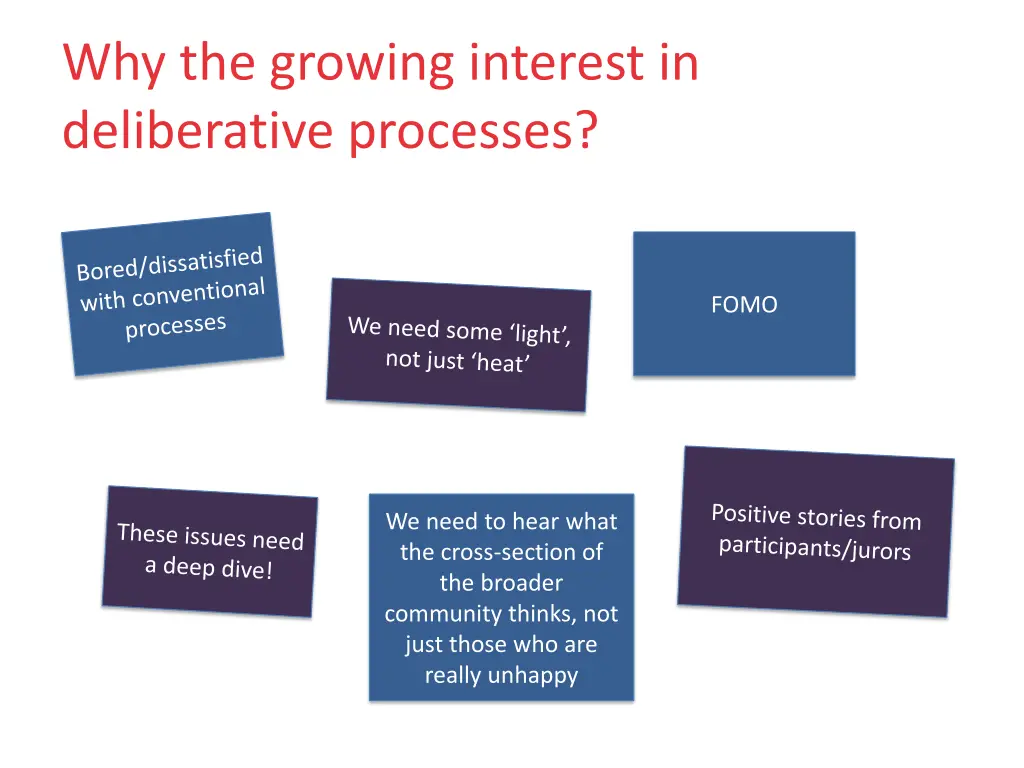 why the growing interest in deliberative processes