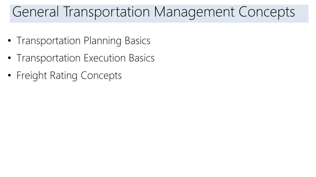 introduction general transportation management